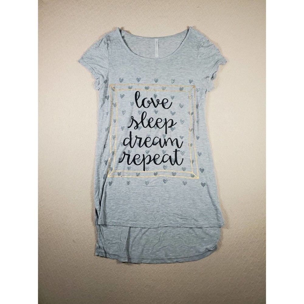 Love Peace Lounge Shirt Womens Small S Sleepwear Pajamas Top Pullover Gray Long